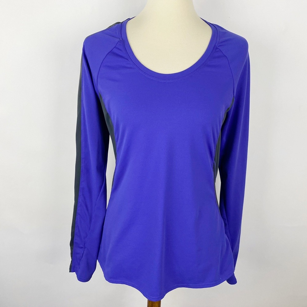 Fabletics Colorblock Mesh Panel‎ Thumbhole Active Top Women Medium Purple Grey